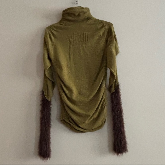 NWT Vitelli Italy Sz 4 S Green Cashmere Blend Turtleneck With Brown Fur Sleeves - Picture 2 of 10